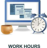 Work Hours icon. 3d illustration from project development collection. Creative Work Hours 3d icon for web design, templates, infographics and more vector