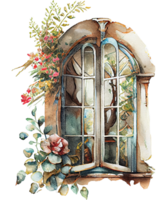 Blume Fenster Aquarell ai generativ png