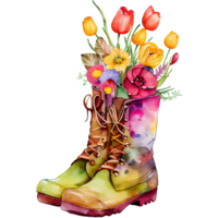 cuir fleur bottes aquarelle ai génératif png