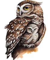 Mother And Baby Owl Watercolor png