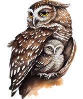 mère et bébé hibou aquarelle ai génératif png