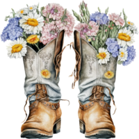 Flower Leather Boots Watercolor png