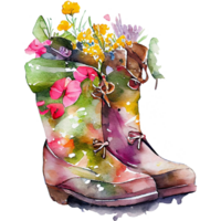 cuero flor botas acuarela ai generativo png