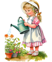 Little Girl And Watering Can watercolor png