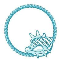 Blue sailor rope with hand drawn seashells isolated on white background. Marine background, frame vector