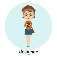 Woman designer, character, avatar, portrait. Profession illustration in flat cartoon style, vector