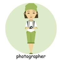 Woman photographer, character, avatar, portrait. Profession illustration in flat cartoon style, vector