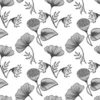 Seamless pattern, hand drawn outline poppies on a white background. Line art, background, textile, vector