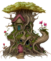 wortel boom huis waterverf clip art ai generatief png