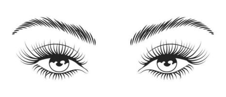 Black and white illustration of female eyes with long eyelashes and eyebrows. Beauty logo, eyelash salon logo vector