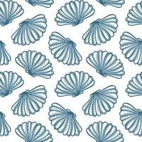 Seamless pattern with blue seashells on a white background. Marine background, print, textile, vector