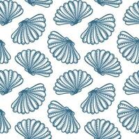 Seamless pattern with blue seashells on a white background. Marine background, print, textile, vector