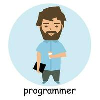 Male programmer, character. Profession illustration in flat cartoon style, vector