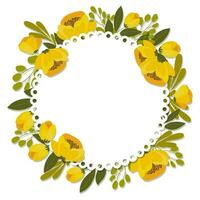 Floral frame of yellow poppies, floral wreath for text. Illustration, invitation, vector