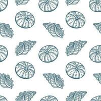 Seamless pattern with blue seashells on a white background. Marine background, print, textile, vector