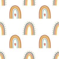 Seamless pattern, rainbows, clouds and flowers in retro boho style. Baby background, textile, vector