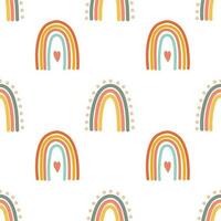 Seamless pattern, rainbows, clouds and flowers in retro boho style. Baby background, textile, vector