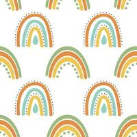 Seamless pattern, rainbows, clouds and flowers in retro boho style. Baby background, textile, vector