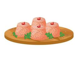 Itapoa crab pudding, seafood pudding, latin american cuisine, brazilian national cuisine. Food illustration, vector