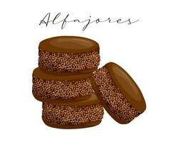 Biscuits in chocolate Alfajores, dessert, Latin American cuisine, Argentinean national cuisine. Food illustration, vector