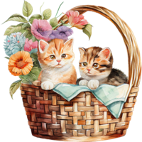 chatons panier aquarelle clipart ai génératif png