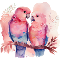 perroquet couple aquarelle clipart ai génératif png