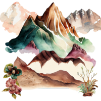 rétro montagnes aquarelle clipart ai génératif png