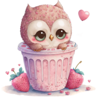Pink Owl Valentine Watercolor png