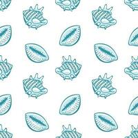 Seamless pattern with blue seashells on a white background. Marine background, print, textile, vector