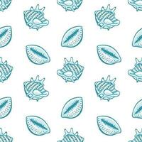 Seamless pattern with blue seashells on a white background. Marine background, print, textile, vector