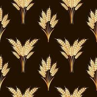 Seamless pattern, spikelets of wheat on a dark background. Background, print, textile, vector