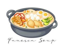 Soup Fanesca, Latin American cuisine. National cuisine of Ecuador. Food illustration, vector