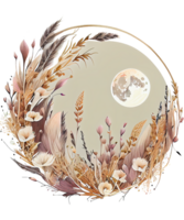 Boho Pampas Grass Round Frame png