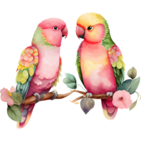 perroquet couple aquarelle clipart ai génératif png