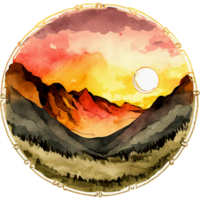 Sonnenuntergang Berg Aquarell Clip Art ai generativ png