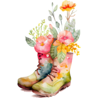 cuero flor botas acuarela ai generativo png