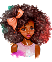 curly girl black watercolor png