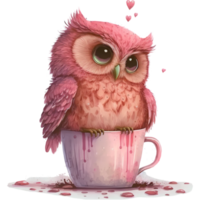 Pink Owl Valentine Watercolor png