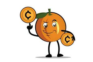 Orange Cartoon mascot or character holding crypto coins, digital coins or digital money vector