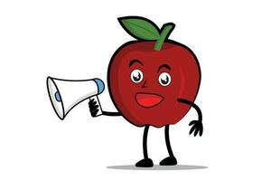 Apple Cartoon mascot or character holding a loudspeaker and about to make an announcement vector