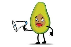 Avocado Cartoon mascot or character holding a loudspeaker and about to make an announcement vector