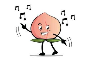 Peach Cartoon mascot or character dances to his favorite music vector