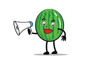 Watermelon Cartoon mascot or character holding a loudspeaker and about to make an announcement vector