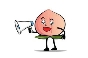 Peach Cartoon mascot or character holding a loudspeaker and about to make an announcement vector