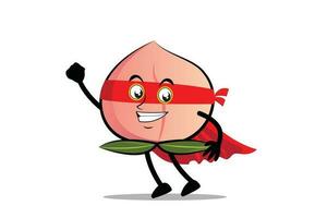 Peach Mascot as a superhero wearing a cloak and costume, ready to take flight vector