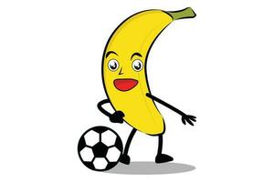 Banana Cartoon mascot or character plays soccer and becomes the mascot for his basketball team vector