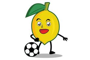 Lemon Cartoon mascot or character plays soccer and becomes the mascot for his soccer team vector