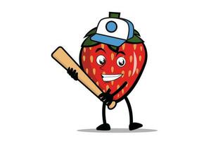 Strawberry Cartoon mascot or character holding a baseball bat as the mascot of the baseball team vector