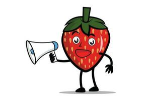 Strawberry Cartoon mascot or character holding a loudspeaker and about to make an announcement vector
