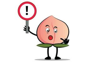 Peach Cartoon mascot or character holding a sign of attention vector